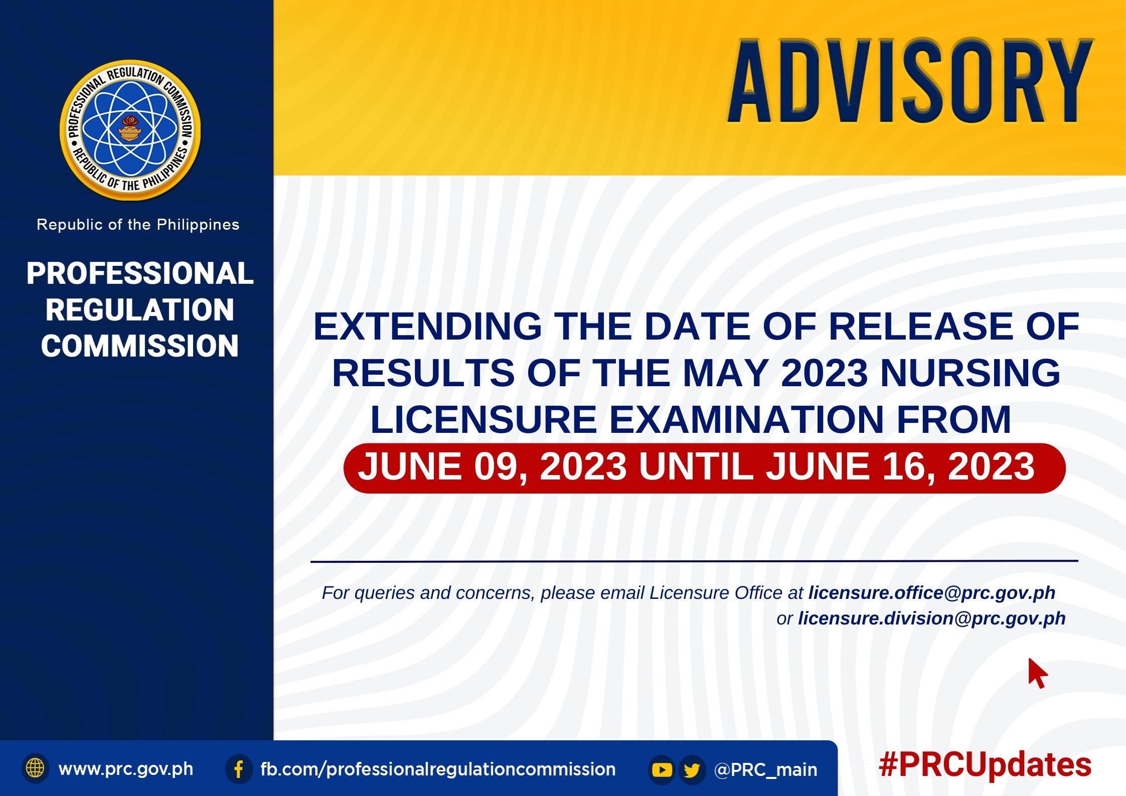 Extending the Date of Release of Results of the May 2023 Nursing